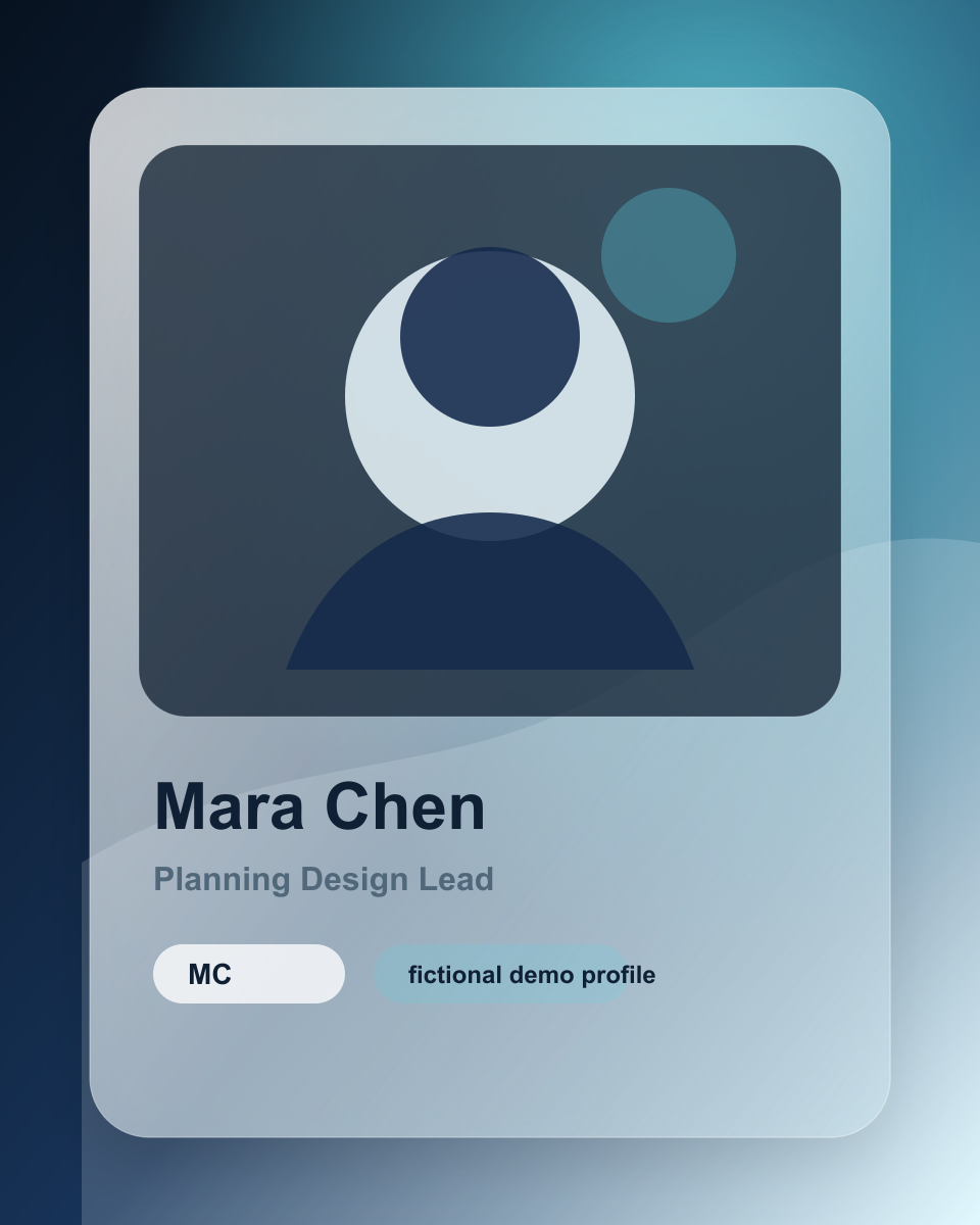Fictional illustrated profile card for Mara Chen.